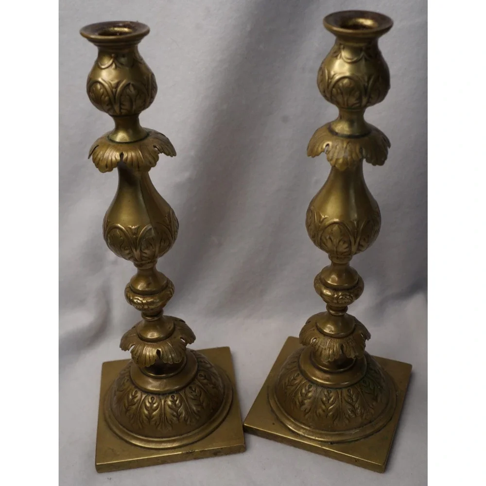 Antique Fraget N Plaque Candlesticks Russian/Polish Judaica 1899 Marked eagle